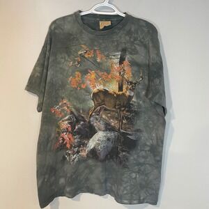 Vintage The Mountain Deer Graphic T Shirt Men's XL Green Tie Dye Nature Wildlife